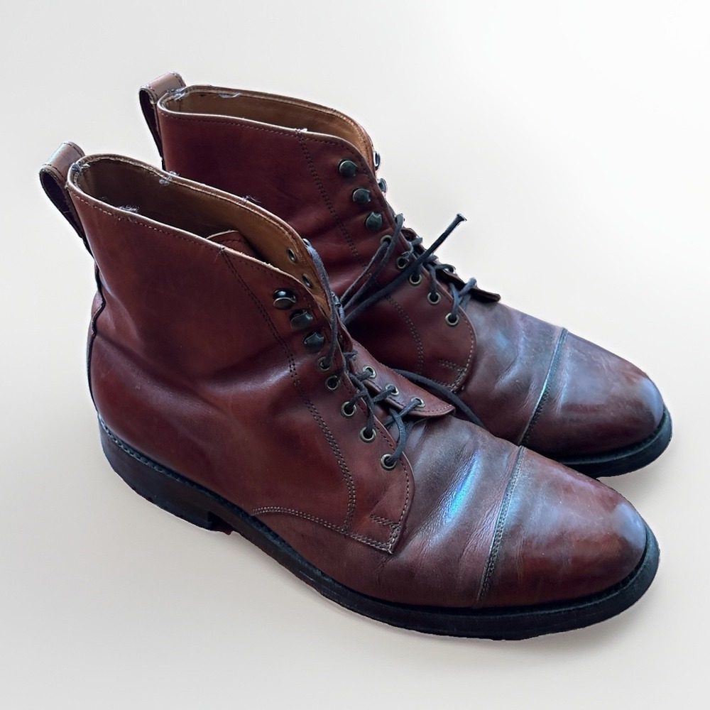 Vtg Allen Edmonds Andover Brown Leather Lace-up Ankle High Mens Boots Size 10.5D